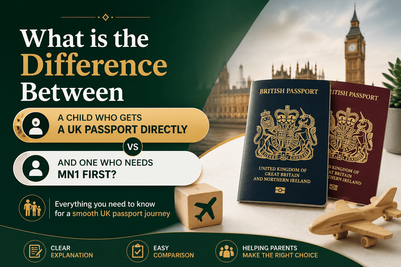 What is the difference between a child who gets a UK passport directly and one who needs MN1 first?