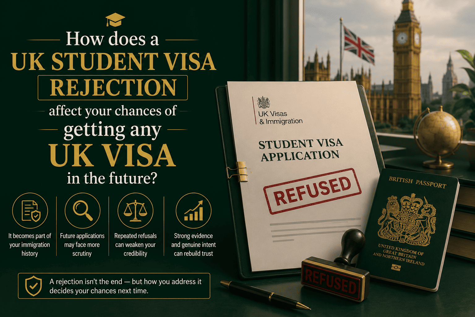 How does a UK student visa rejection affect your chances of getting any UK visa in the future?